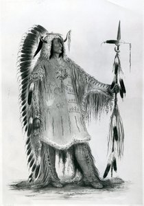 Mato-Tope, deuxième chef du peuple Mandan, vers 1833 (lithographie en noir et blanc) - George Catlin